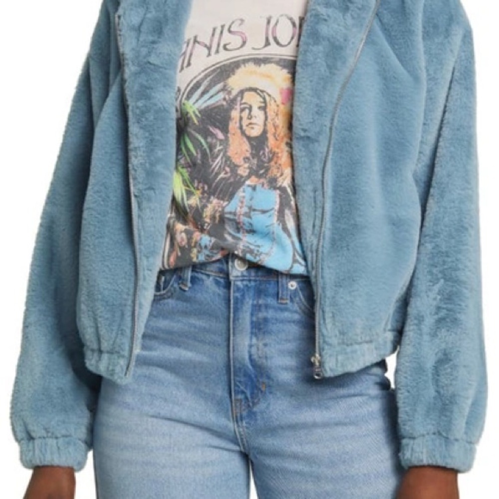BP Hooded Blue Faux Fur Jacket